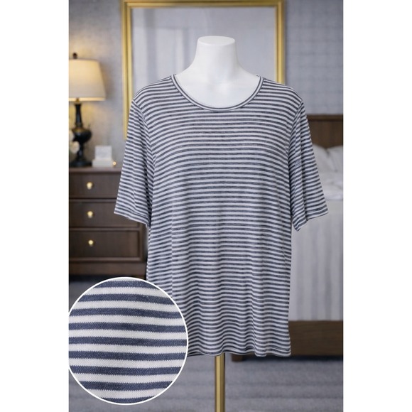 Chico's Tops - New Chico's Supremely Soft Flutter-Sleeve Mini Striped Blue White Womens 1 US M